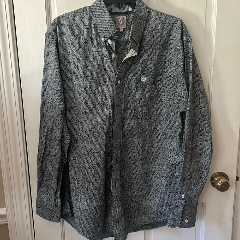 Western Shirt- Cinch Men’s Gray/ black paisley long sleeve button